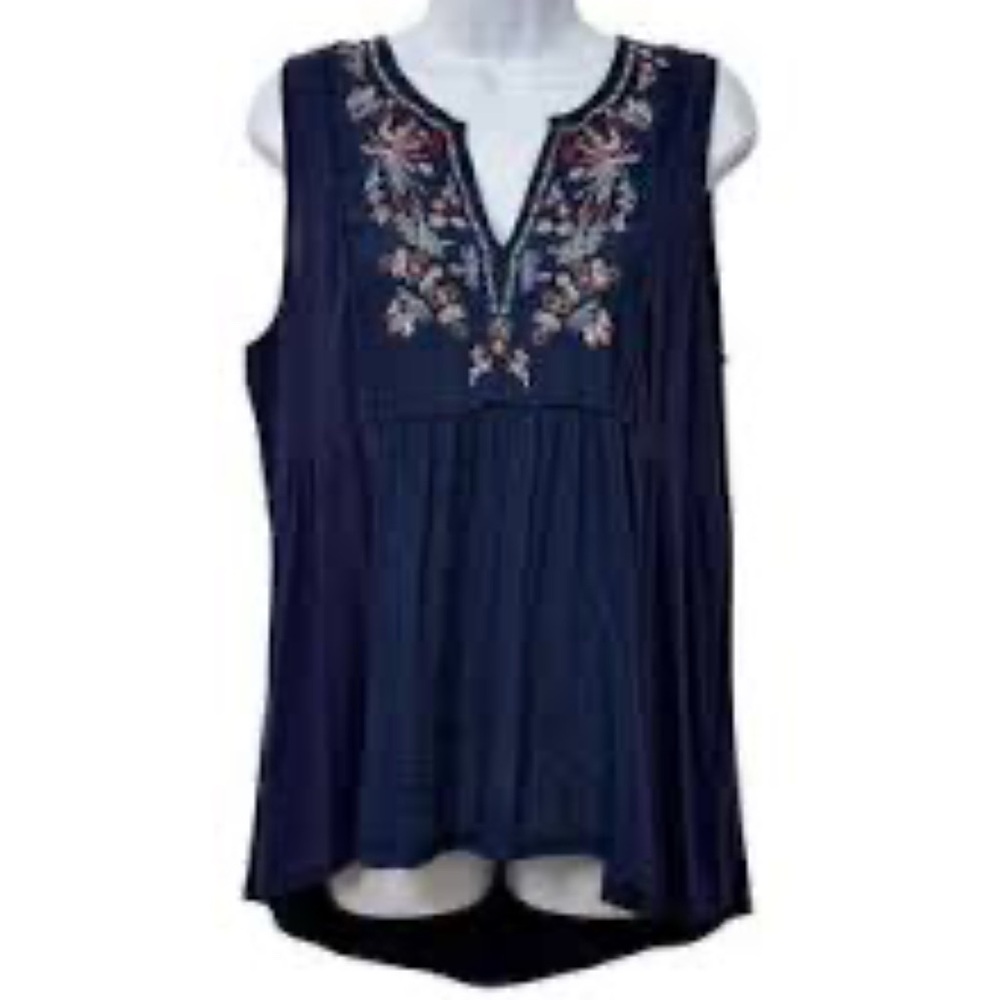 Knox Rose Navy Embroidered Sleeveless‎ Blouse